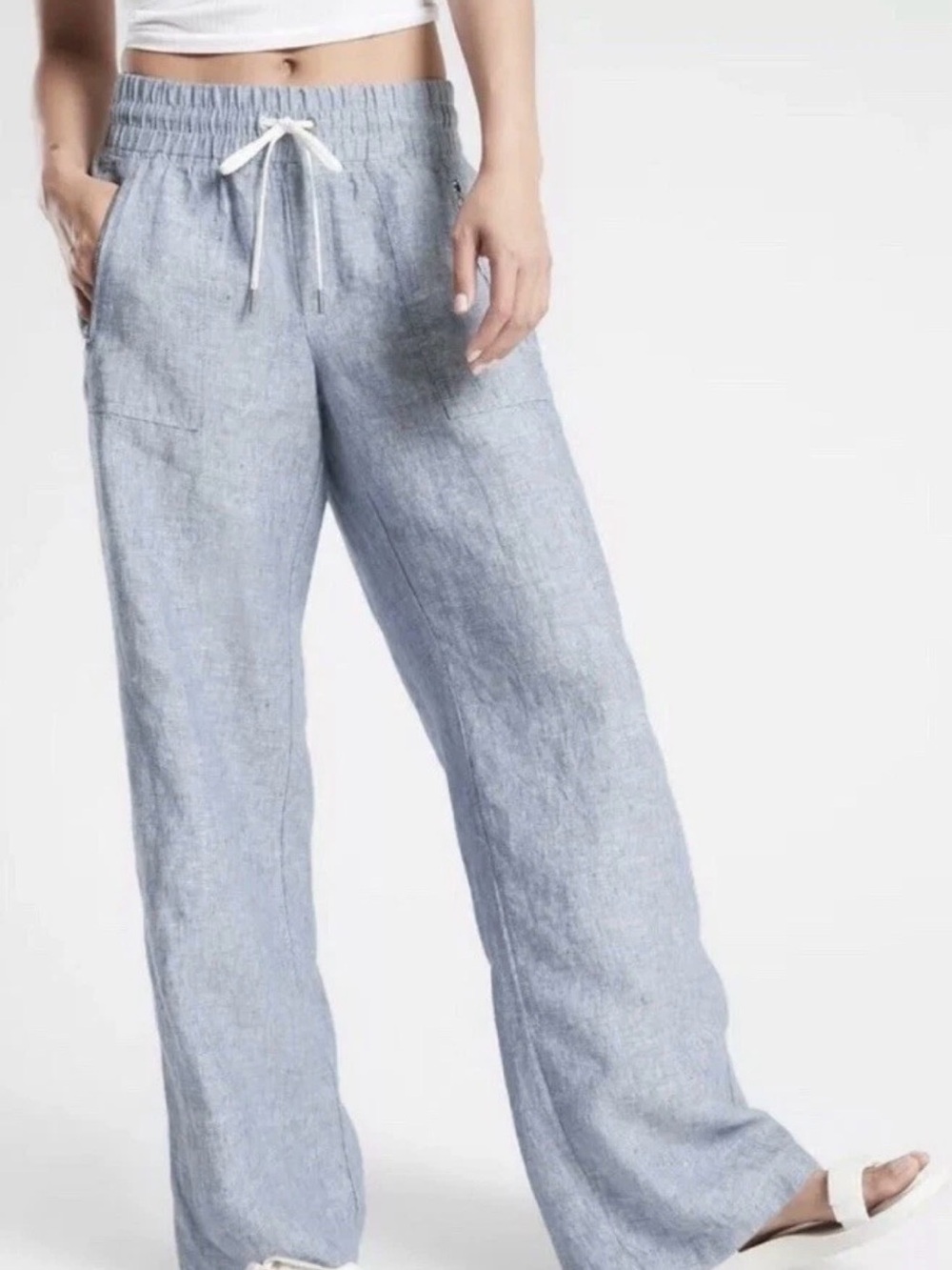 Athleta Light Blue Wide Leg Linen Pants
